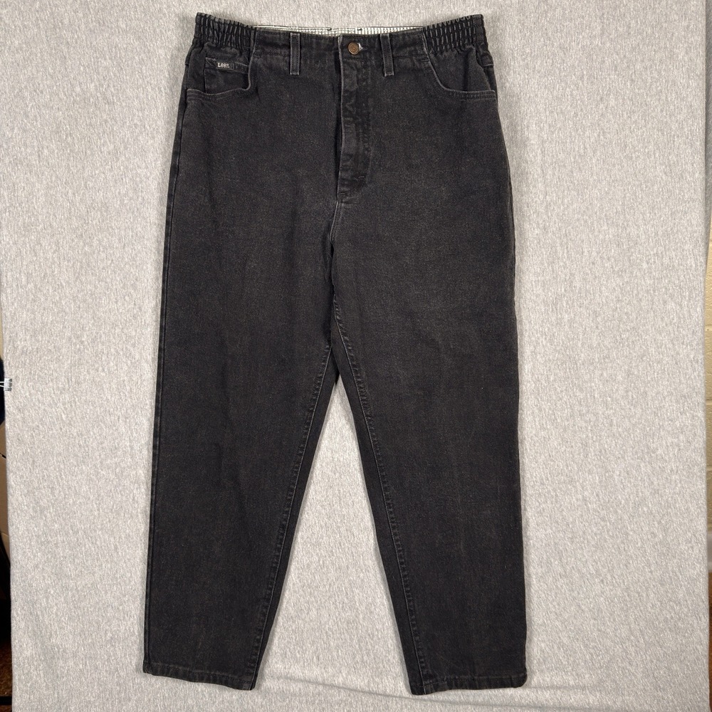 Vintage Lee Jeans Womens 16 Petite Black High Rise Tapered Mom Cotton 90s USA